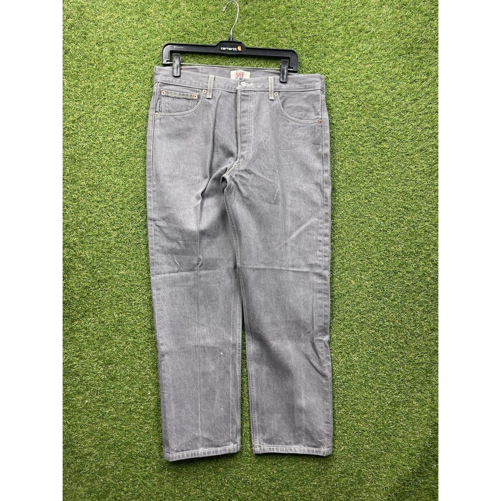 Levis 501 Jeans Mens 36x32 Grey Denim Pants Button-Fly Cotton Straight Leg